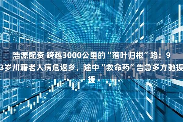 浩源配资 跨越3000公里的“落叶归根”路：93岁川籍老人病危返乡，途中“救命药”告急多方驰援